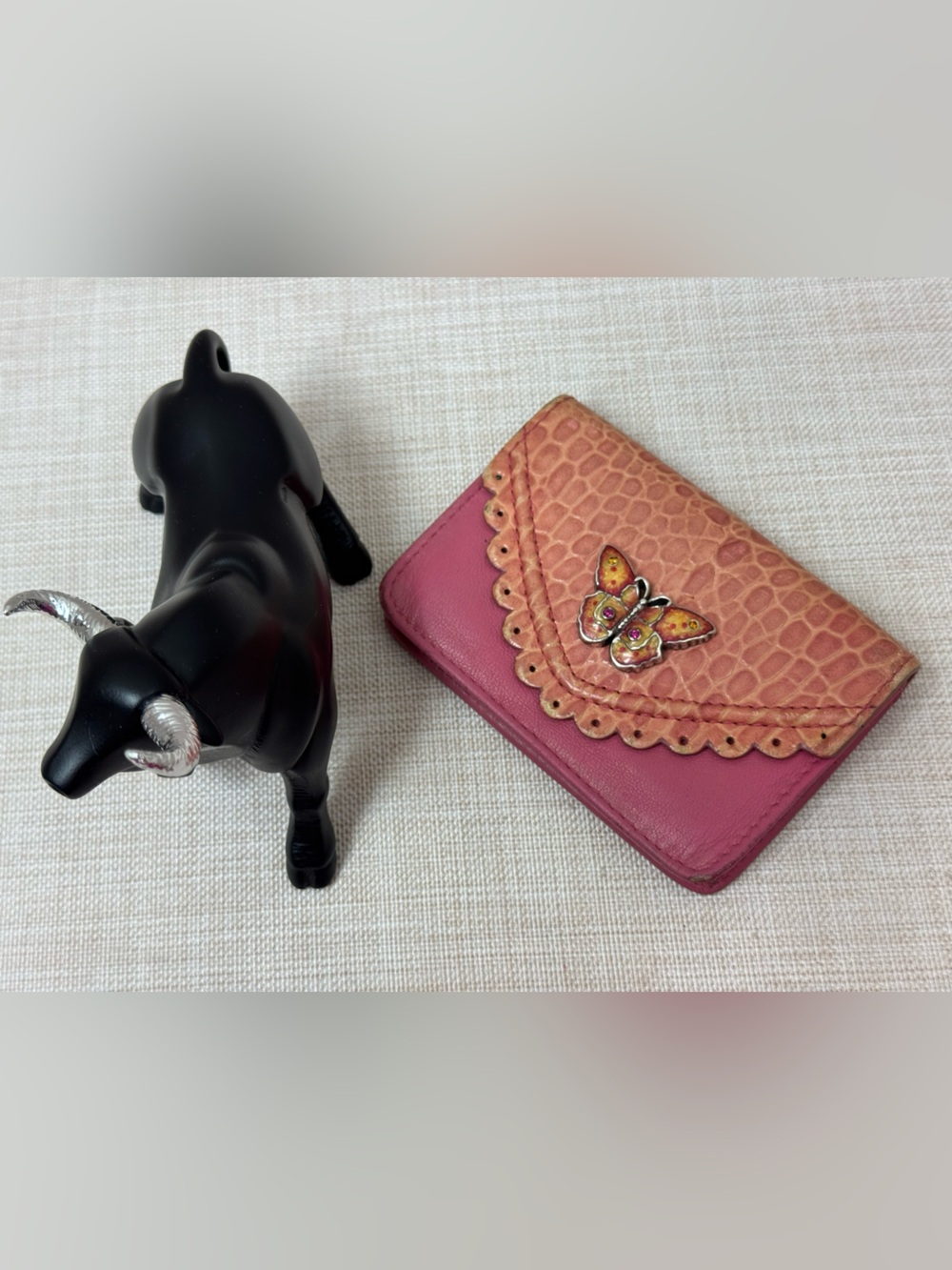 Brighton Pink and Tan Butterfly Accent Card Wallet